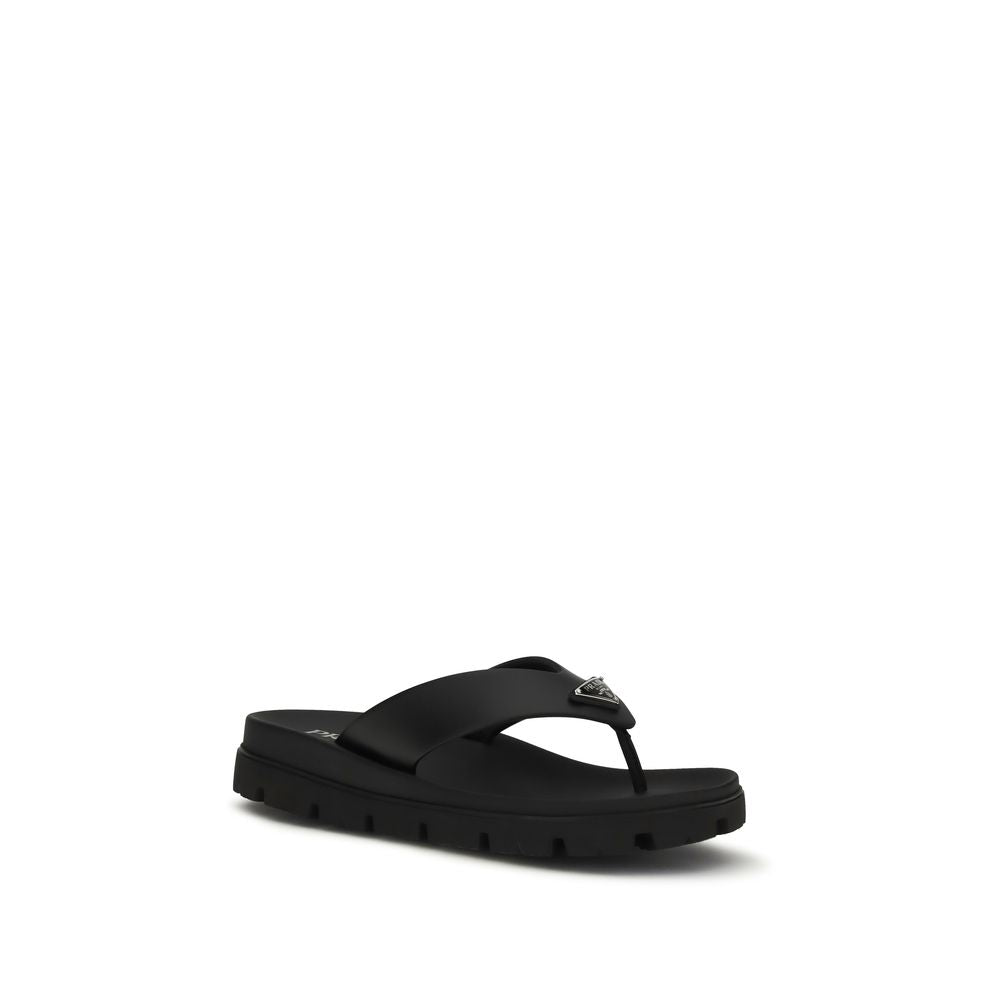 Prada Brown Calf Leather Bos Taurus Flip-Flop Sandals