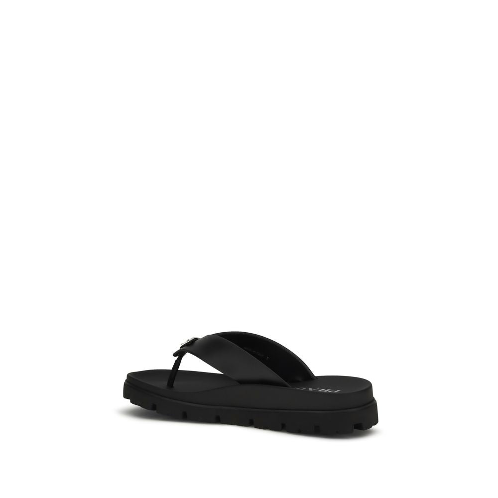 Prada Brown Calf Leather Bos Taurus Flip-Flop Sandals
