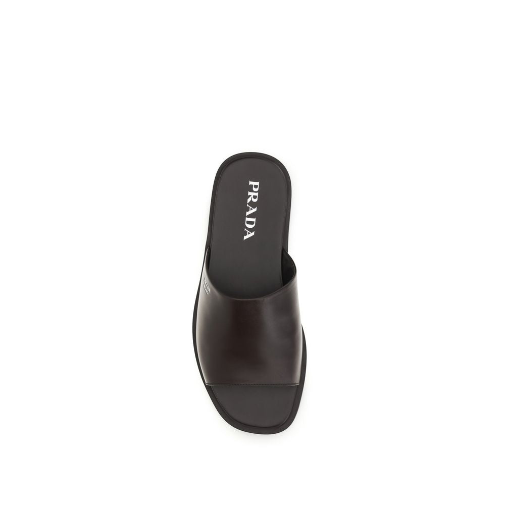 Prada Brown Calf Leather Bos Taurus Flip-Flop Sandals