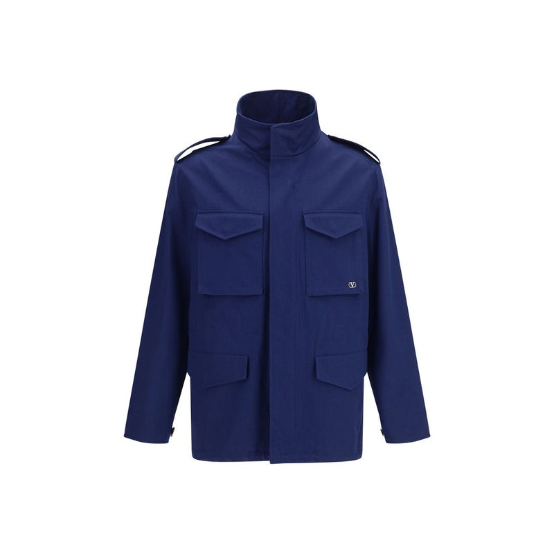Valentino VLogo Blue Cotton Caban Jacket for Men