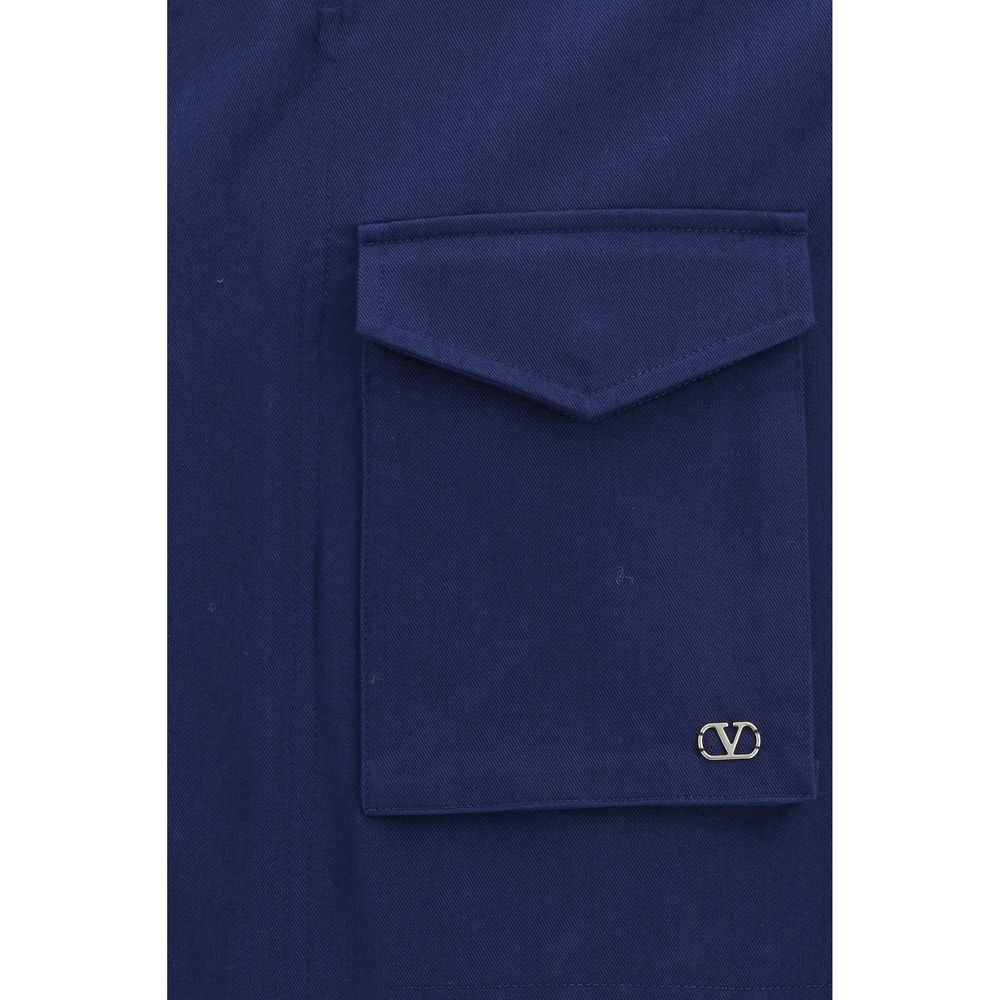 Valentino VLogo Blue Cotton Caban Jacket for Men