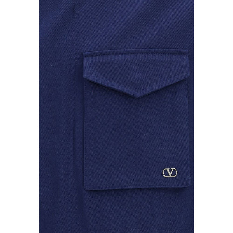 Valentino VLogo Blue Cotton Caban Jacket for Men