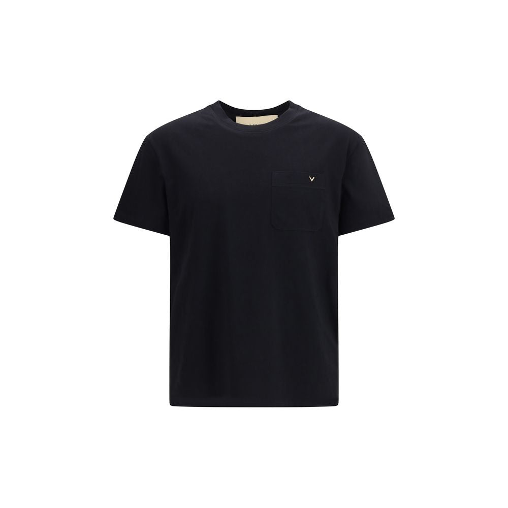 Valentino Black Cotton T-Shirt with VGold Logo