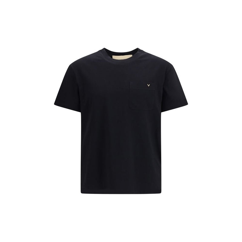 Valentino Black Cotton T-Shirt with VGold Logo