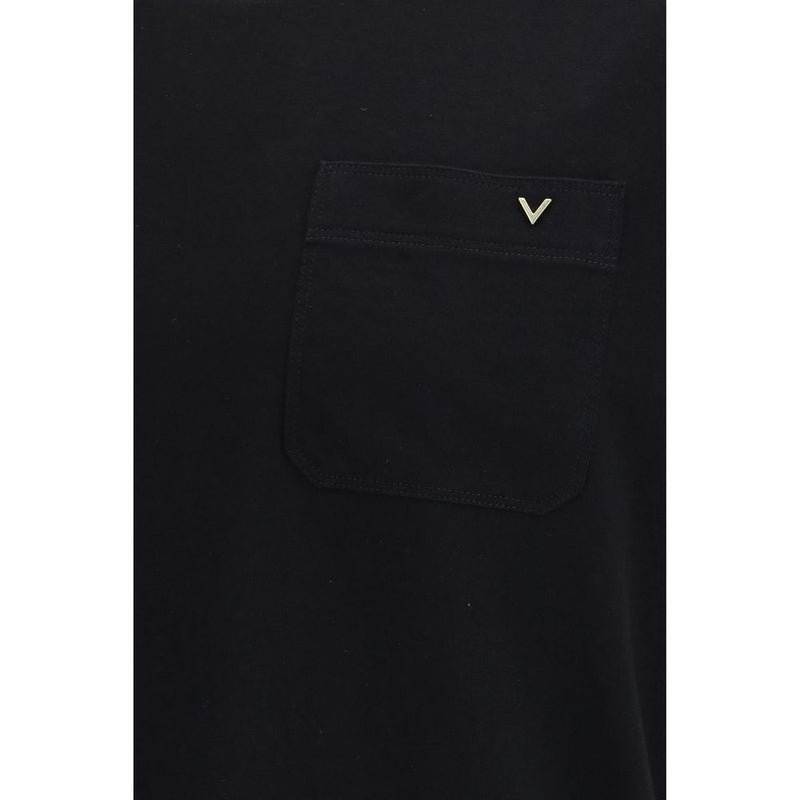 Valentino Black Cotton T-Shirt with VGold Logo