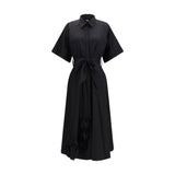 Ella Black Cotton Casual Dress - Elegant Long Chemisier