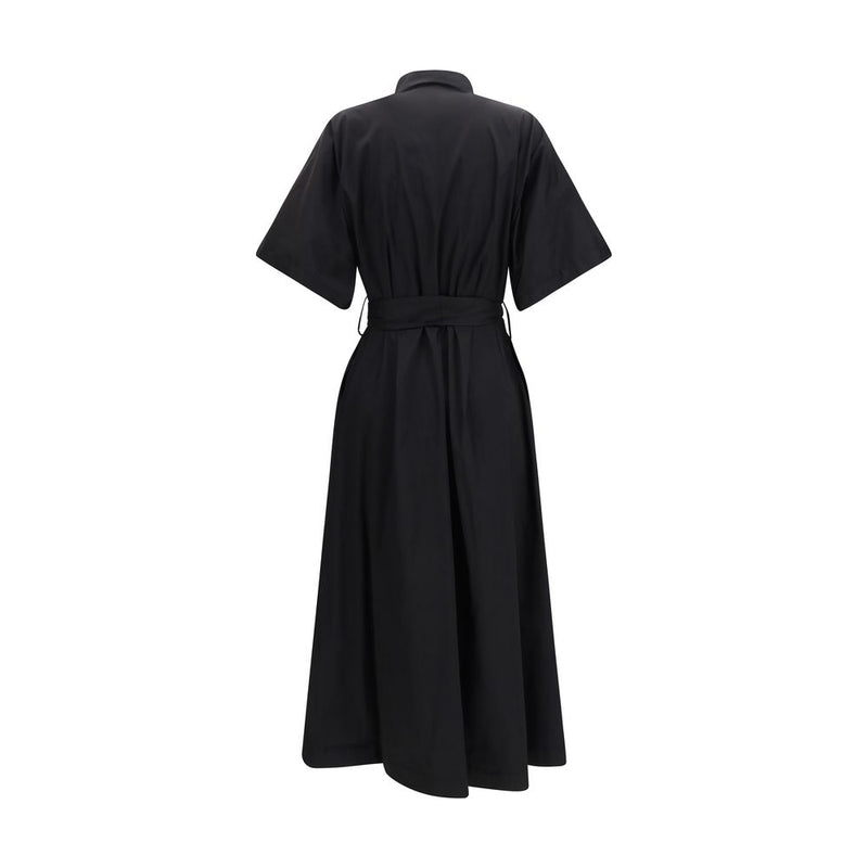 Ella Black Cotton Casual Dress - Elegant Long Chemisier