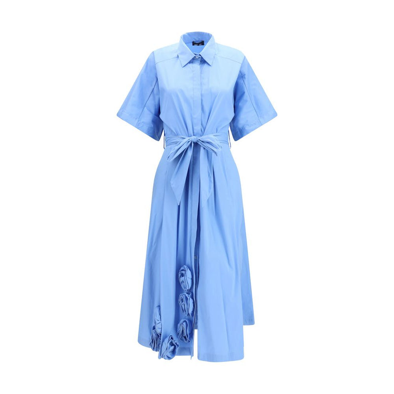 Ella Blue Cotton Casual Dress - Elegant Long Chemisier