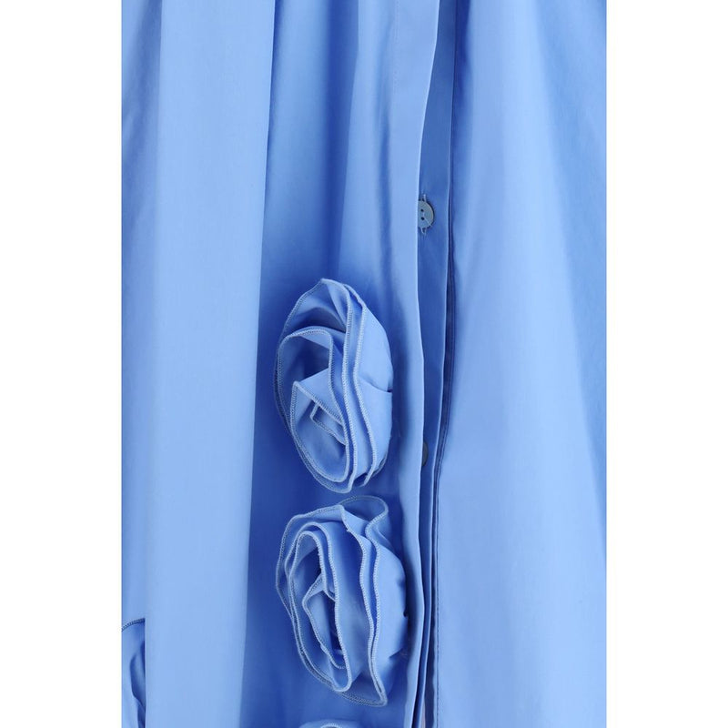 Ella Blue Cotton Casual Dress - Elegant Long Chemisier