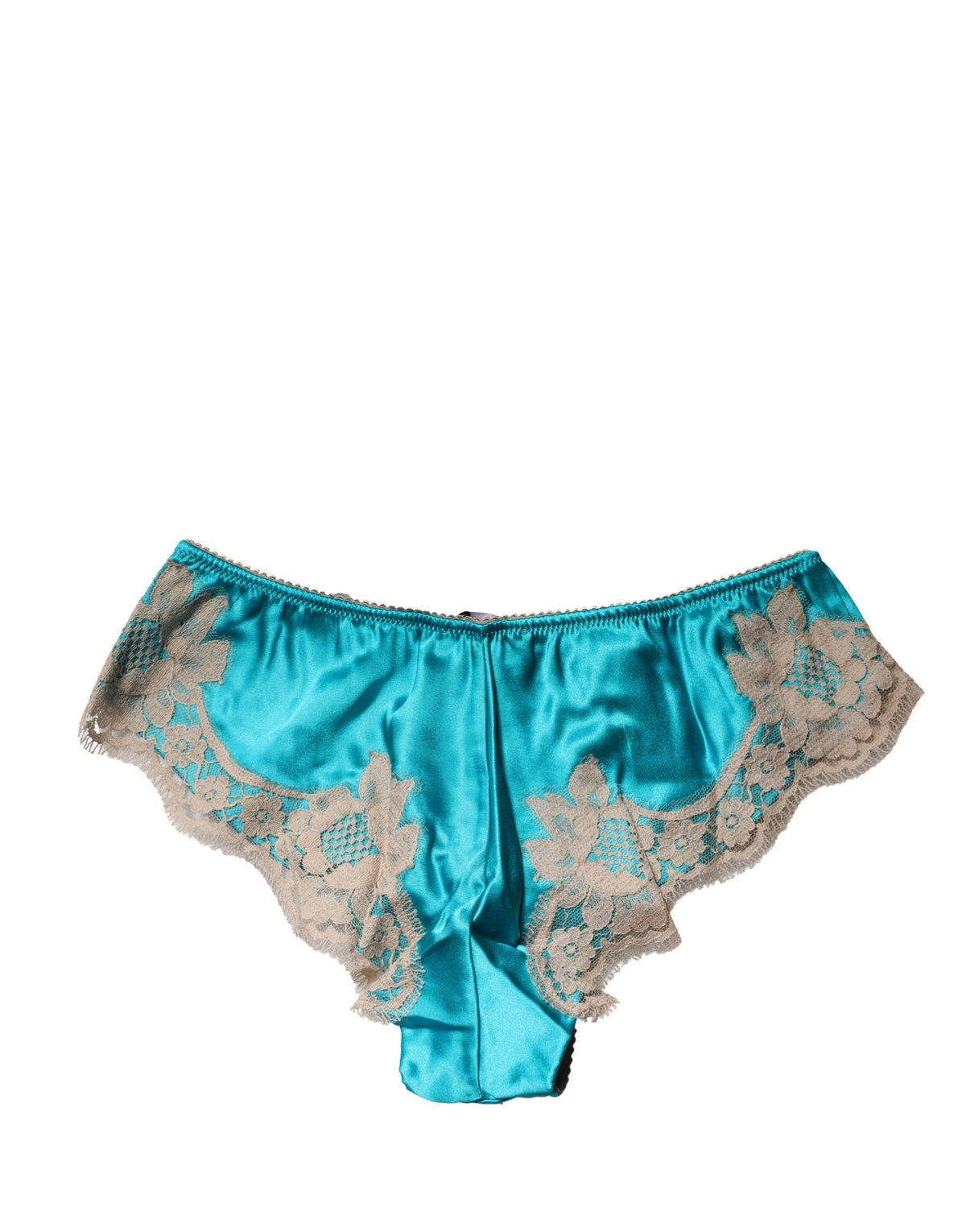 Dolce & Gabbana Blue Silk Satin Floral Lace Panty Briefs