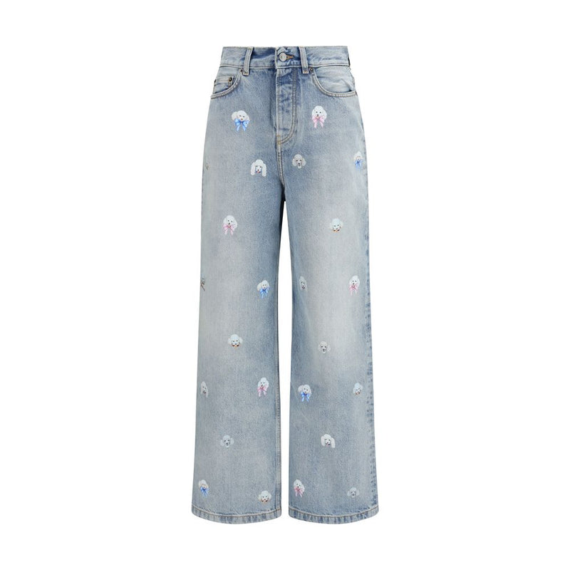 Fiorucci Blue Cotton Relaxed Fit Jeans with Poodle Print