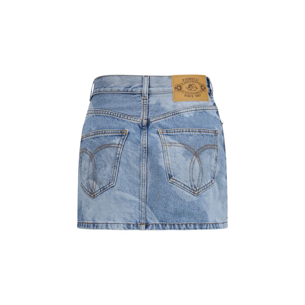 Fiorucci Blue Denim Mini Skirt with Angel Print