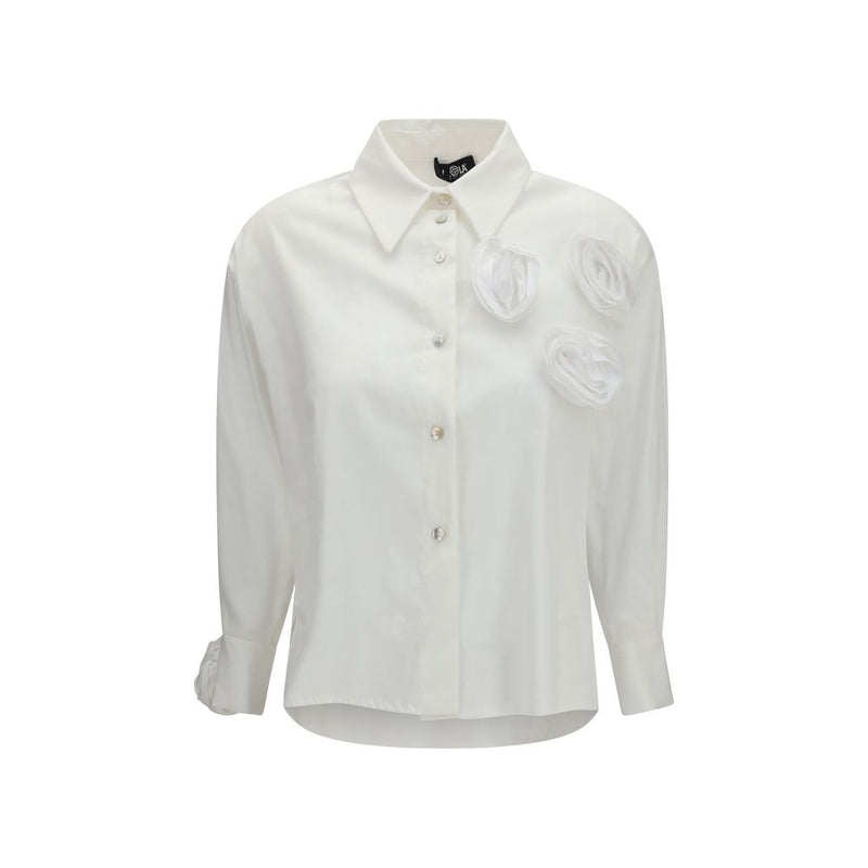 Ella White Cotton Pattern Shirt with Appliqué Roses