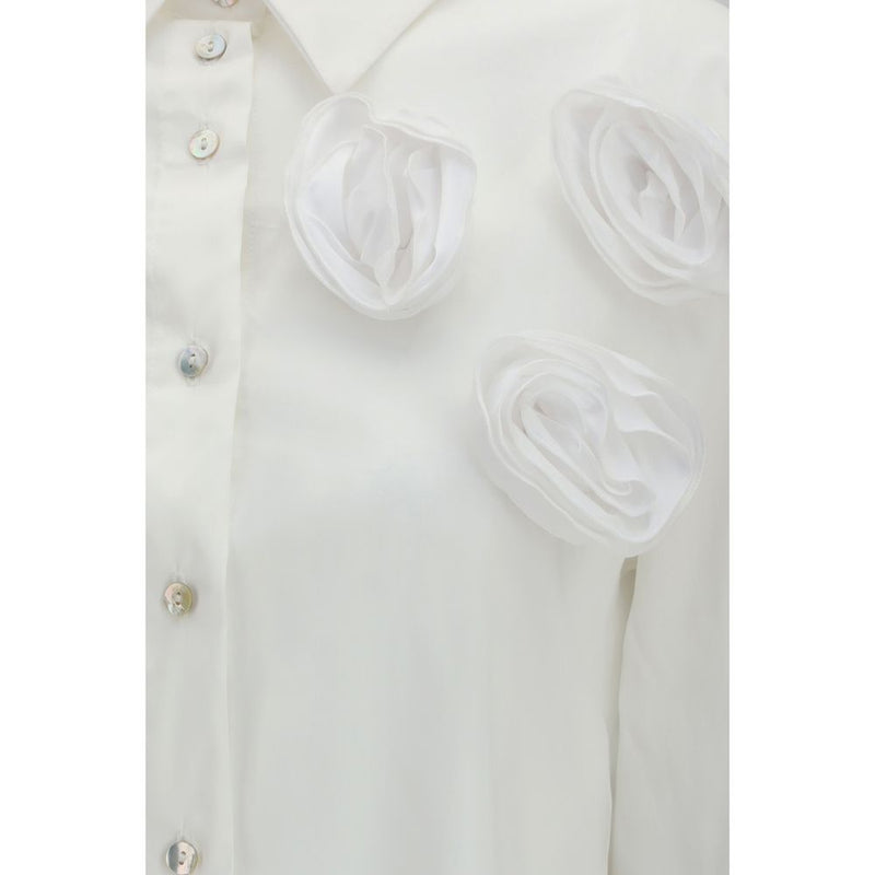 Ella White Cotton Pattern Shirt with Appliqué Roses