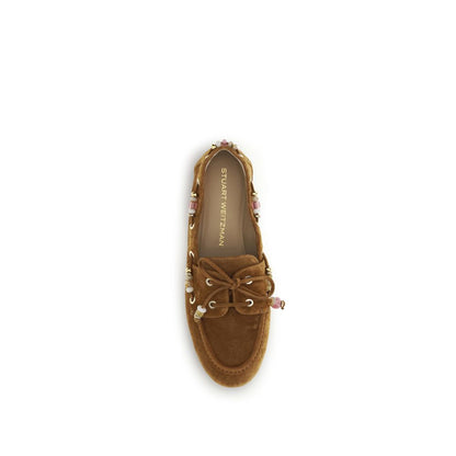 Stuart Weitzman Brown Calf Leather Bos Taurus Slip-On Loafers