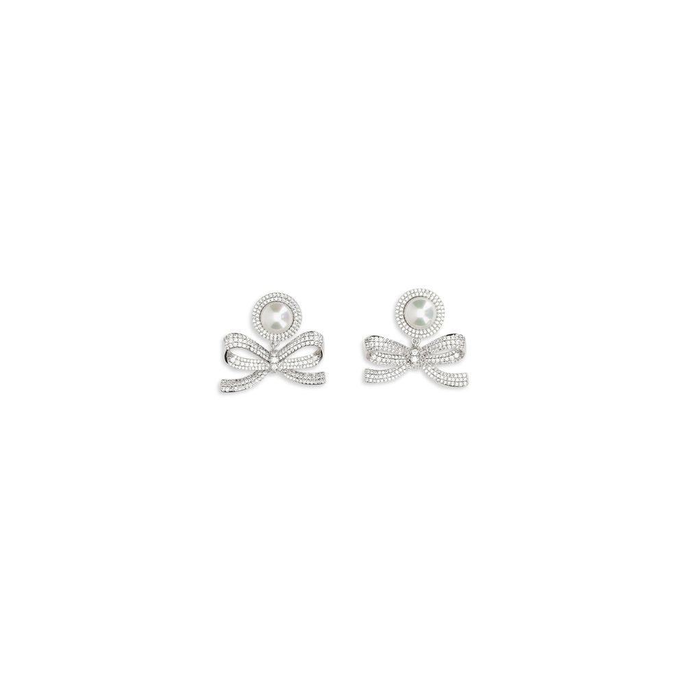 Self-Portrait Silver Brass Earrings with Pearl Bow
