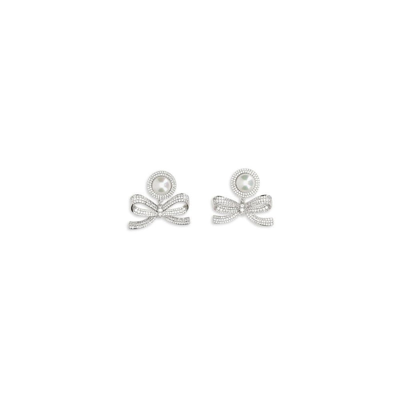 Self-Portrait Silver Brass Earrings with Pearl Bow