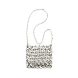 Self-Portrait Silver Polyester Shoulder Bag with Crystal Mesh