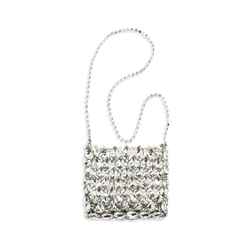 Self-Portrait Silver Polyester Shoulder Bag with Crystal Mesh