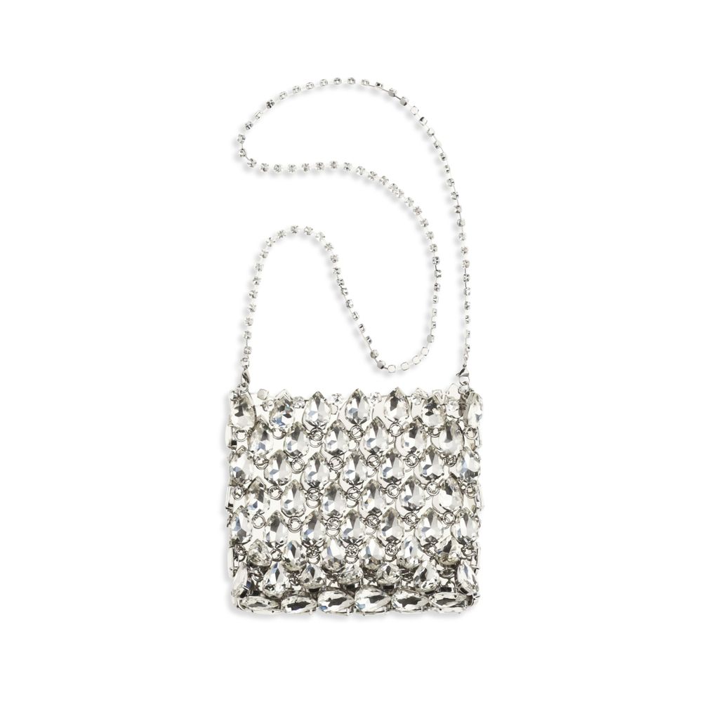 Self-Portrait Silver Polyester Shoulder Bag with Crystal Mesh