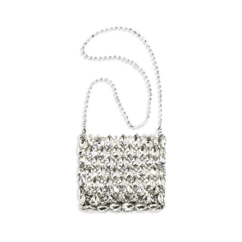 Self-Portrait Silver Polyester Shoulder Bag with Crystal Mesh
