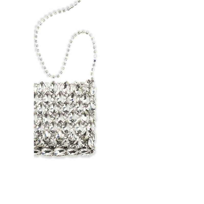 Self-Portrait Silver Polyester Shoulder Bag with Crystal Mesh