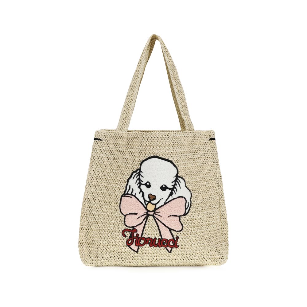 Fiorucci Beige Paper Shoulder Bag with Poodle Embroidery