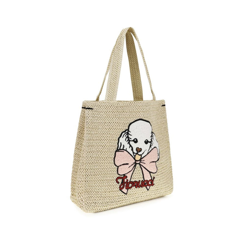 Fiorucci Beige Paper Shoulder Bag with Poodle Embroidery