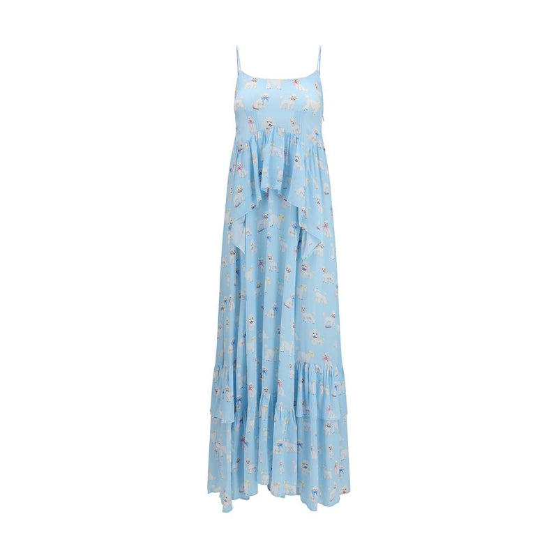 Fiorucci Blue Viscose Long Dress with Poodle Print
