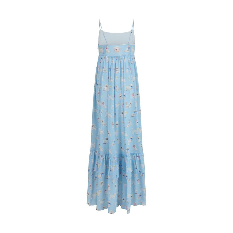 Fiorucci Blue Viscose Long Dress with Poodle Print