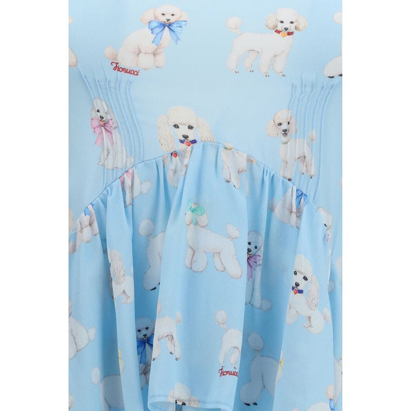 Fiorucci Blue Viscose Long Dress with Poodle Print
