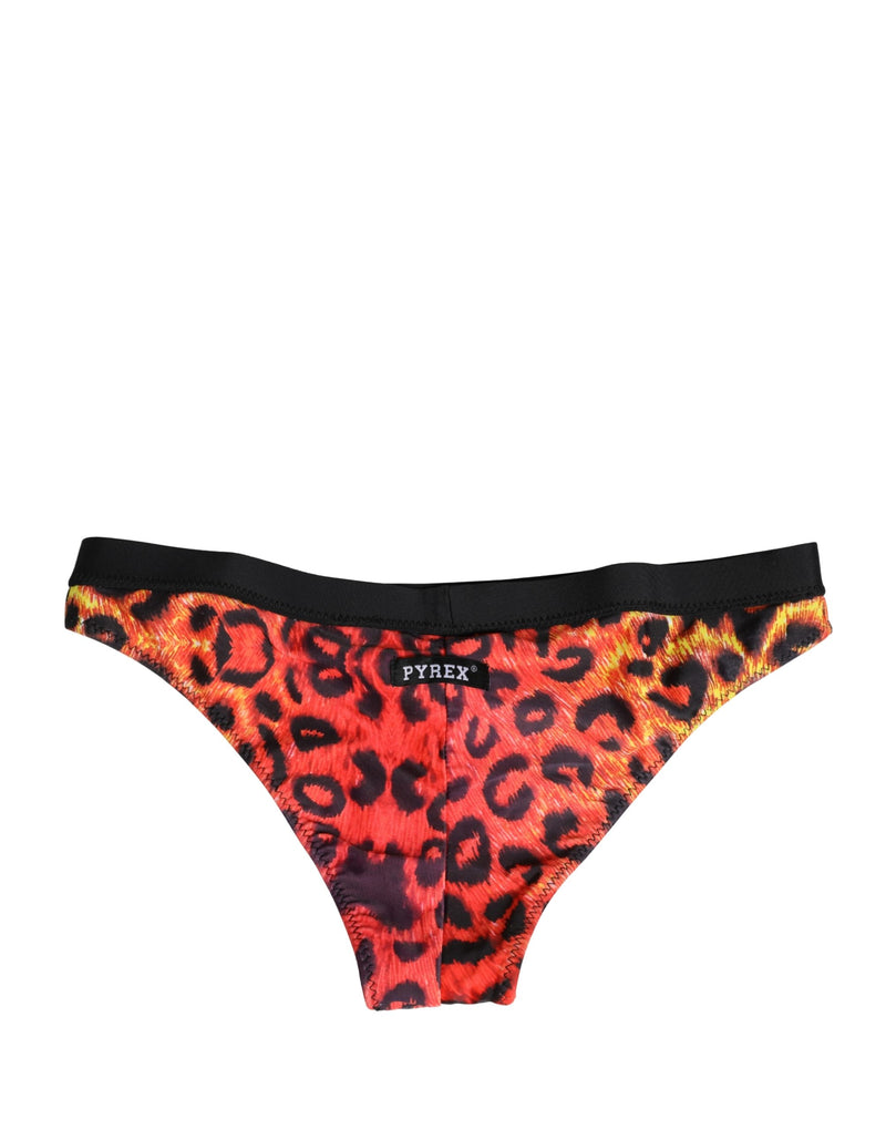 Pyrex Black Top with Orange Leopard Print Bottom 2 Piece Swimwear