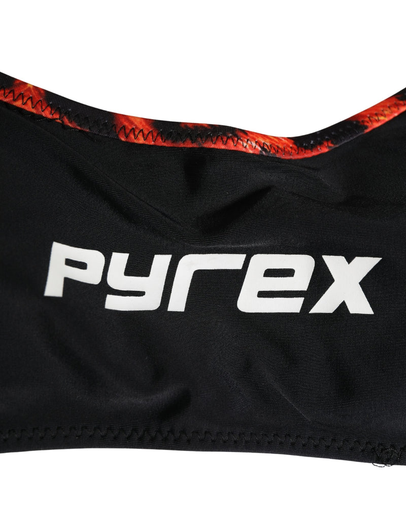 Pyrex Black Top with Orange Leopard Print Bottom 2 Piece Swimwear