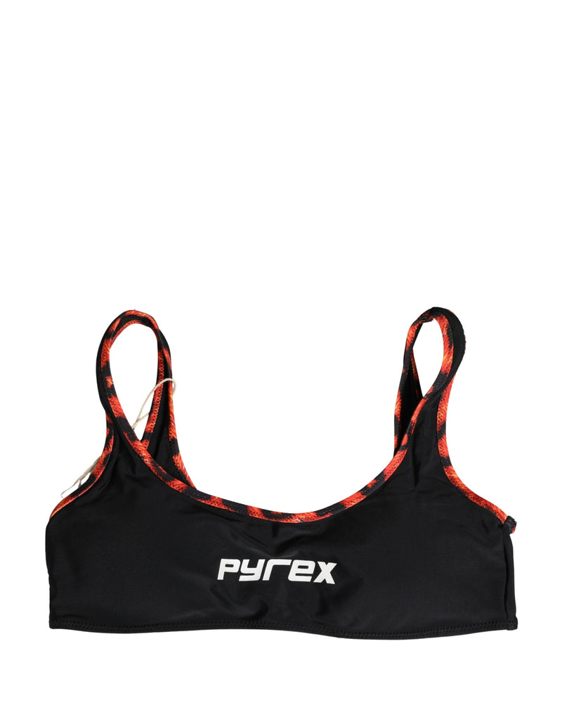 Pyrex Black Top with Orange Leopard Print Bottom 2 Piece Swimwear