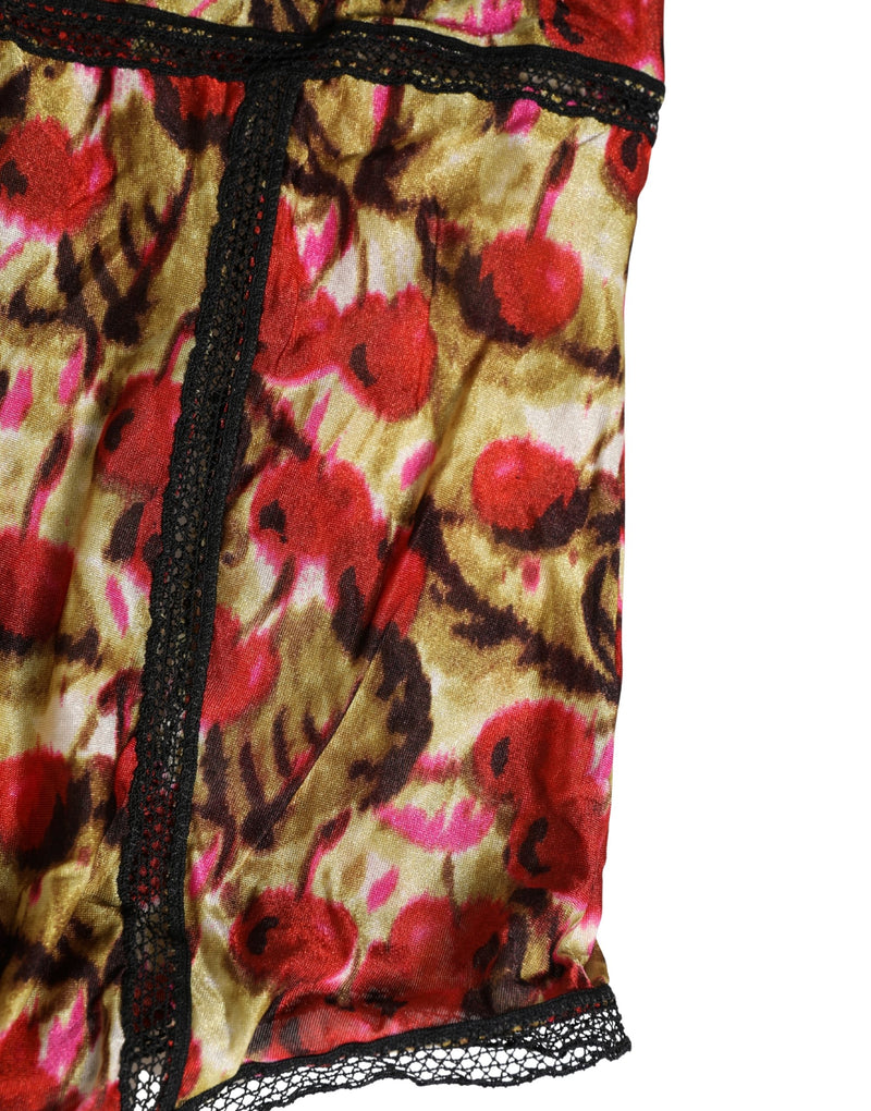 Roberto Cavalli Multicolor Cherry Print Lace Bodysuit
