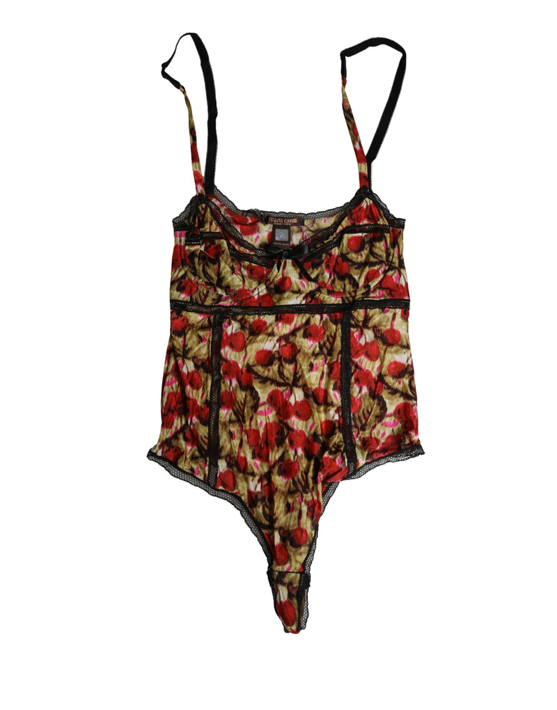 Roberto Cavalli Multicolor Cherry Print Lace Bodysuit