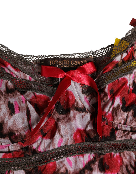 Roberto Cavalli Multicolor CherryPrint Lace Bodysuit