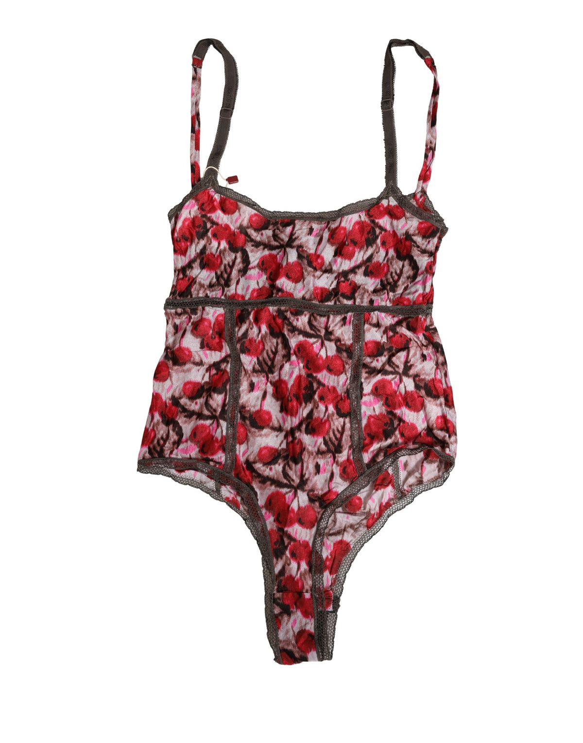 Roberto Cavalli Multicolor Cherry Print Lace Bodysuit