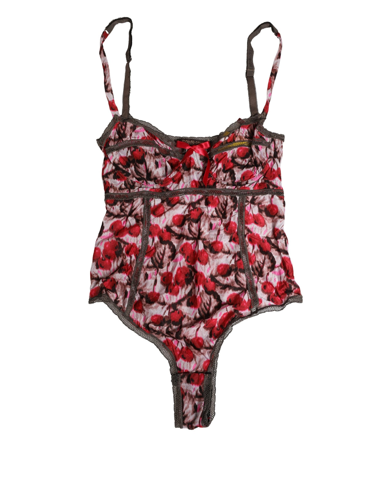Roberto Cavalli Multicolor Cherry Print Lace Bodysuit