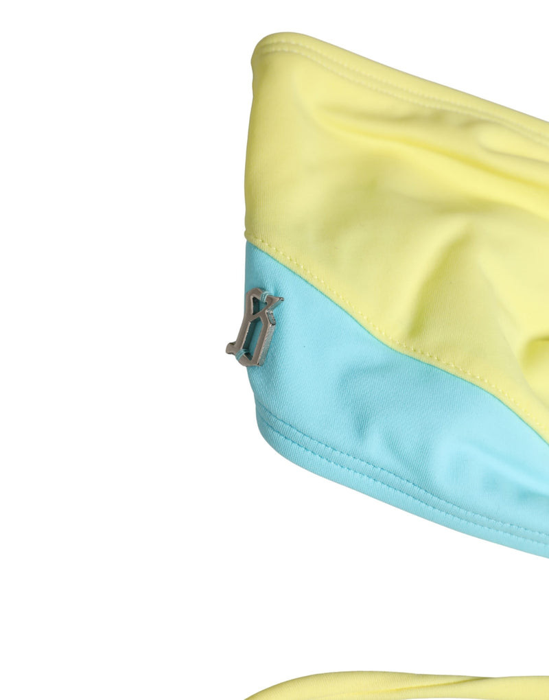 Pyrex Yellow Blue Bandeau Top Bikini Bottom 2 Piece Swimwear