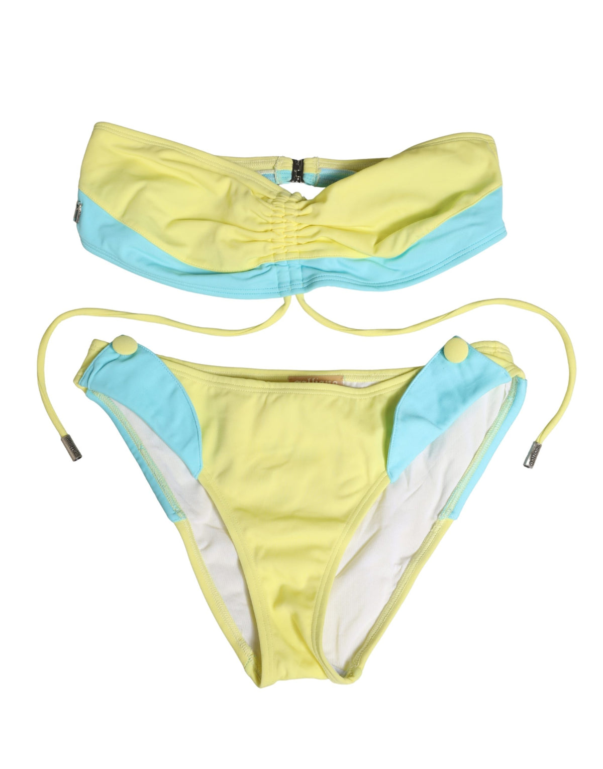 Pyrex Yellow Blue Bandeau Top Bikini Bottom 2 Piece Swimwear