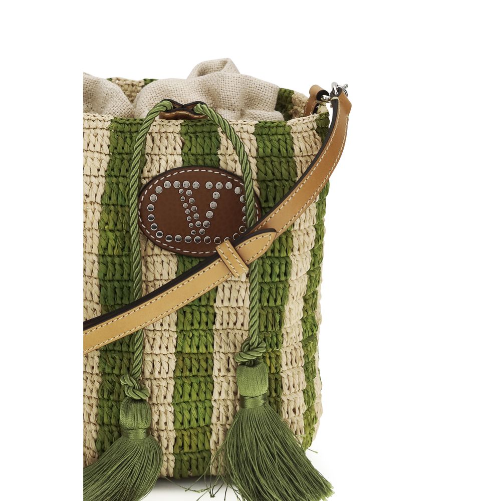 Valentino Garavani Bicolor Raffia Bucket Bag