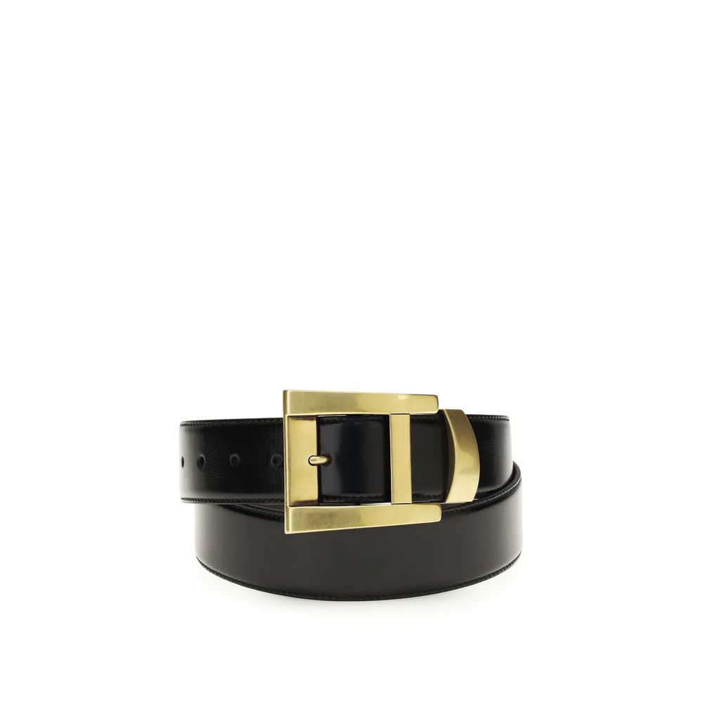 Ceinture Classique en Cuir de Veau Noir Versace