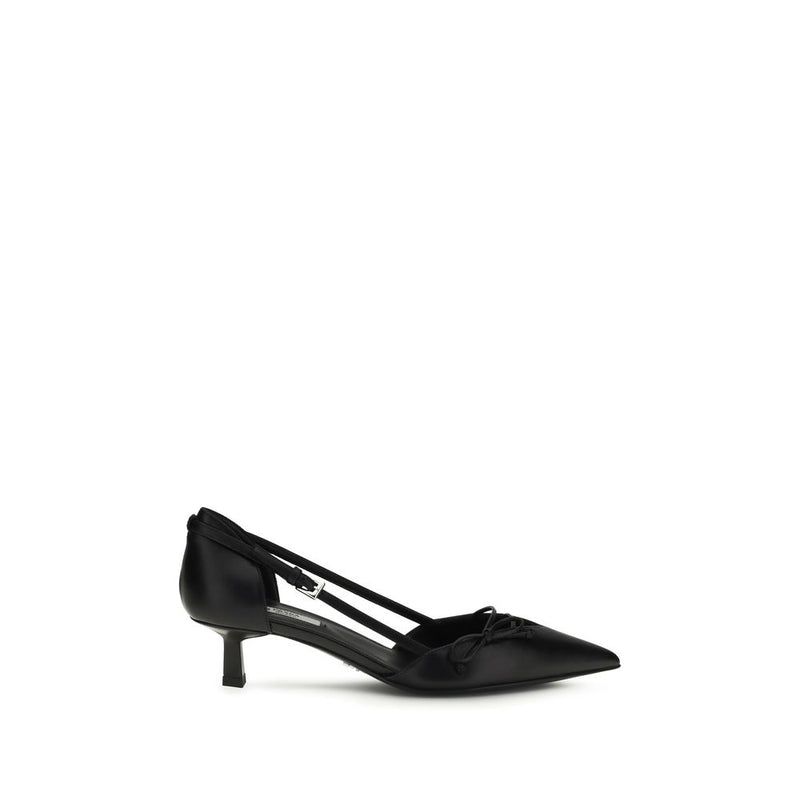 Prada Black Calf Leather Bos Taurus Mid Heel Pumps