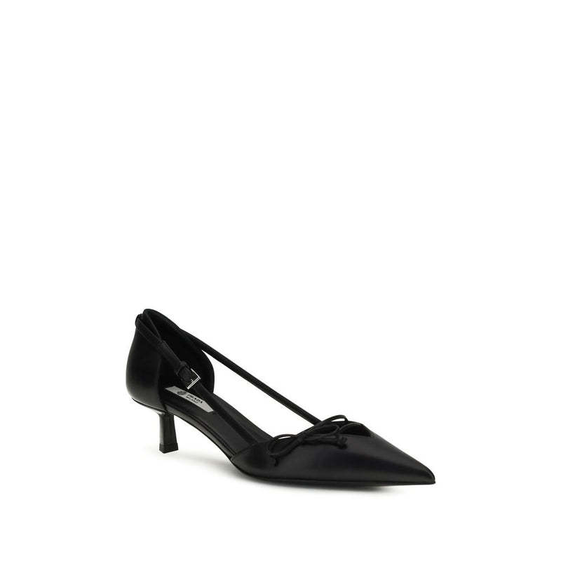 Prada Black Calf Leather Bos Taurus Mid Heel Pumps