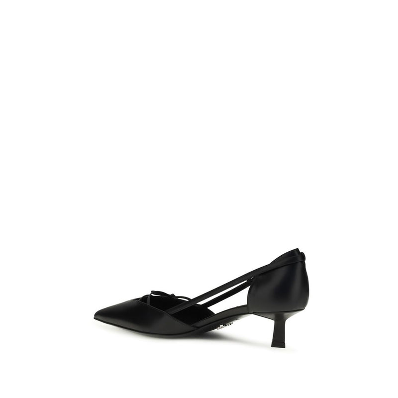 Prada Black Calf Leather Bos Taurus Mid Heel Pumps