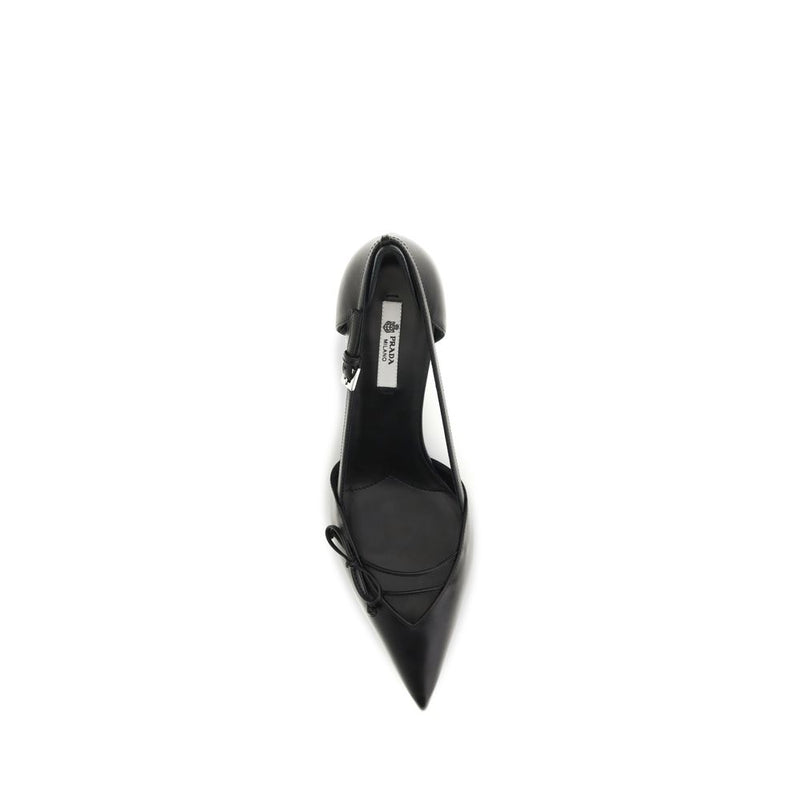 Prada Black Calf Leather Bos Taurus Mid Heel Pumps