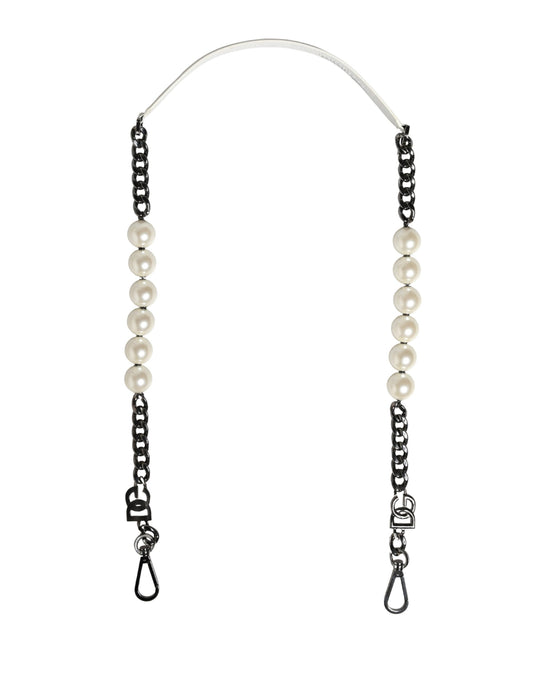 Dolce & Gabbana White Leather Silver Chain Shoulder Strap