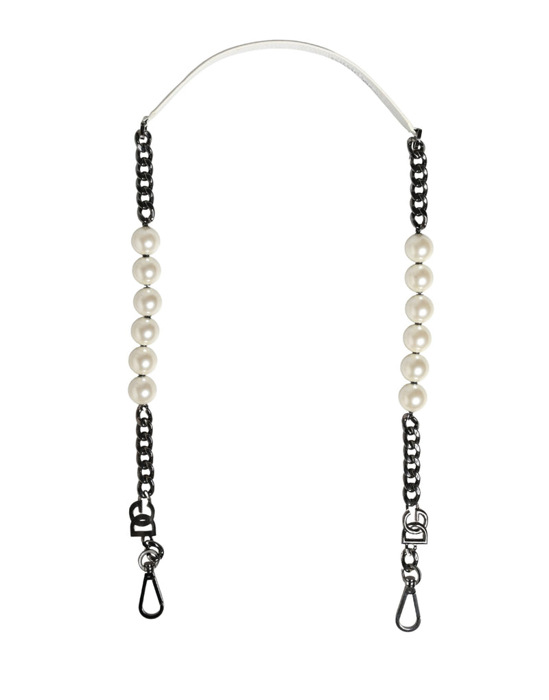 Dolce & Gabbana White Leather Silver Chain Shoulder Strap