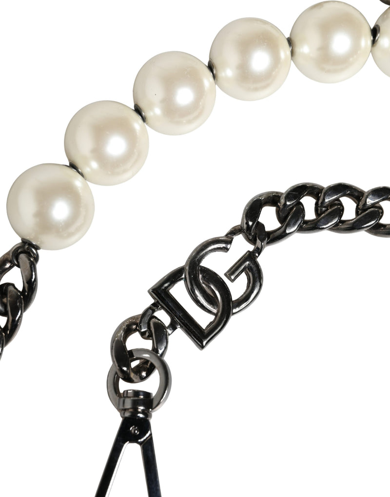 Dolce & Gabbana White Leather Silver Chain Shoulder Strap
